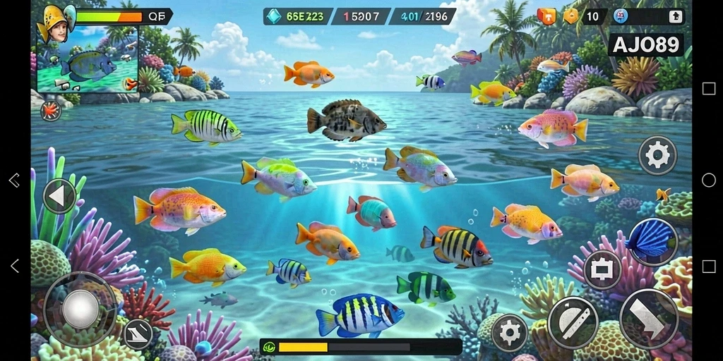 Screenshot AJO89 menunjukkan keseruan menangkap ikan.