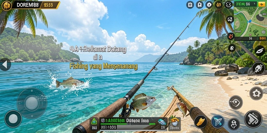 Tampilan gameplay DOREMI88 dengan suasana memancing yang menenangkan.