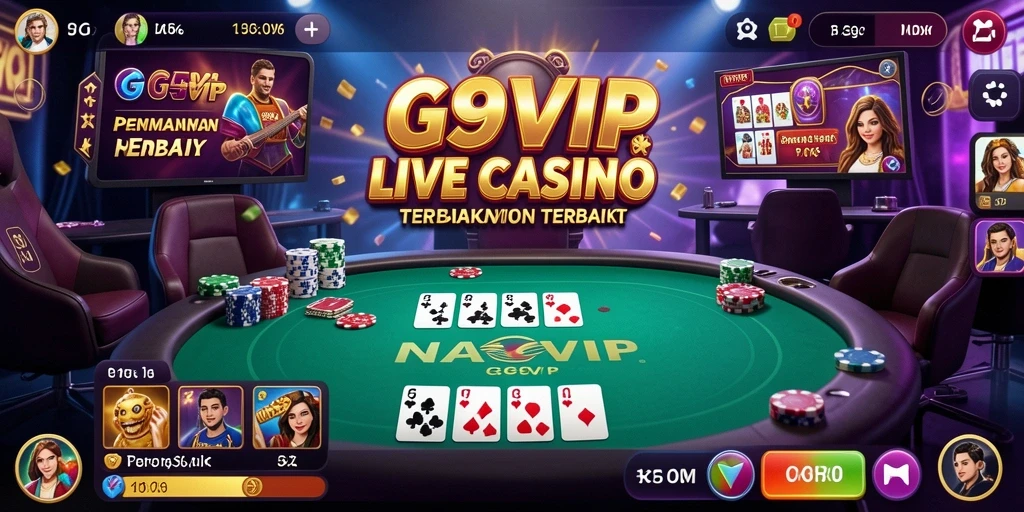 Screenshot G9VIP menampilkan dealer langsung dan meja permainan kasino.