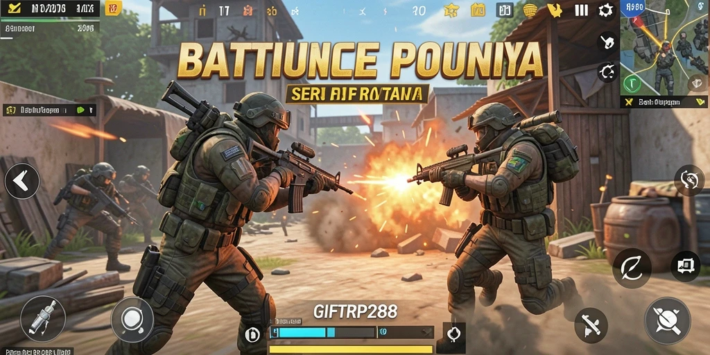 Tampilan gameplay menyerupai pertarungan epik dalam Battle Royale.