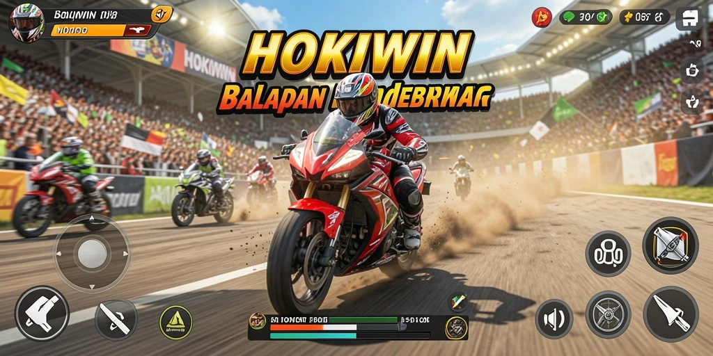 Gameplay HOKIWIN yang menegangkan dengan balapan motor yang seru.