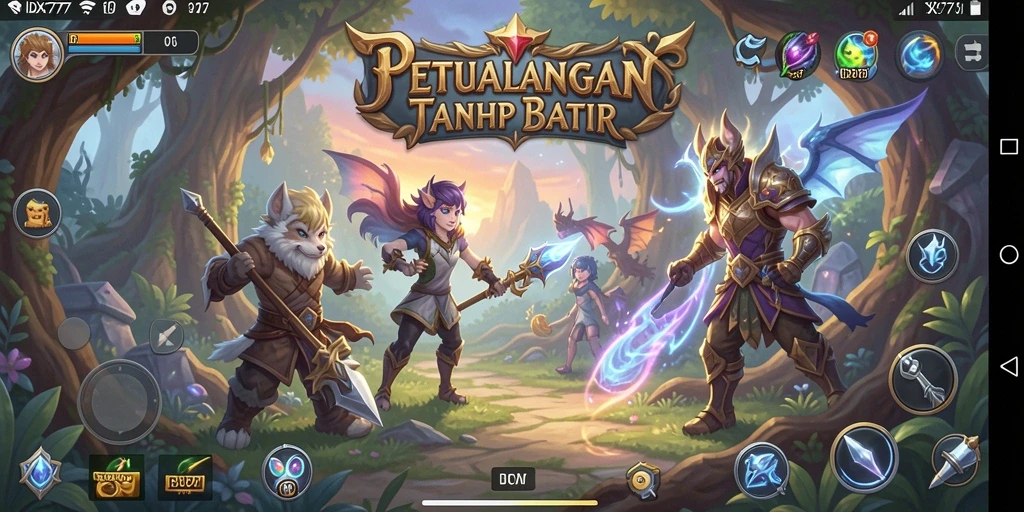 Screenshot gameplay IDX777 menampilkan pertempuran epik dan karakter menarik.