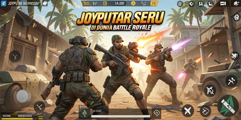 Screenshot JOYPUTAR menampilkan pertarungan intens dalam arena Battle Royale.