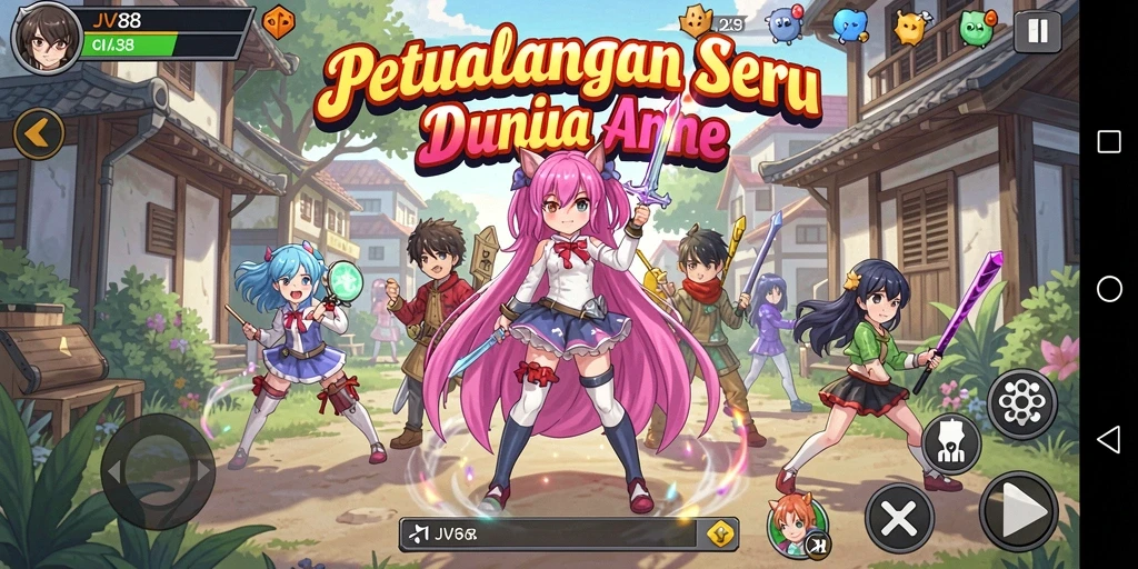 Tampilan gameplay JV88 dengan karakter anime yang dinamis dan menakjubkan.