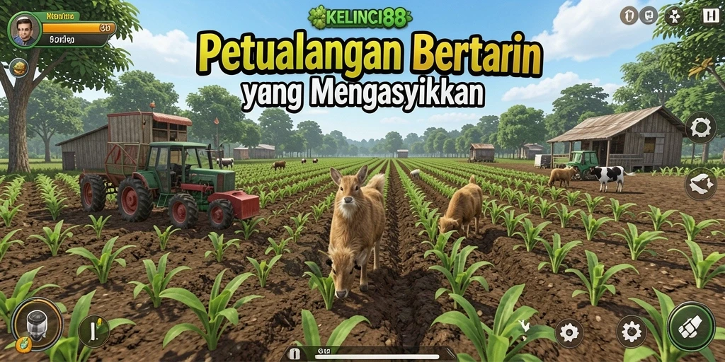 Gameplay menarik KELINCI88 dengan aktivitas bertani dan merawat kelinci.