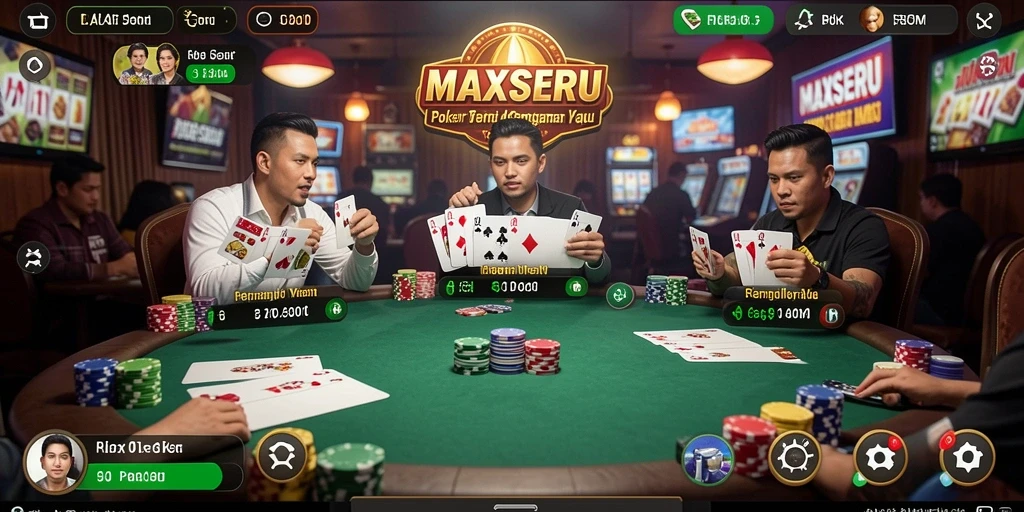 Tangkapan layar permainan MAXSERU menampilkan aksi Poker yang mendebarkan.