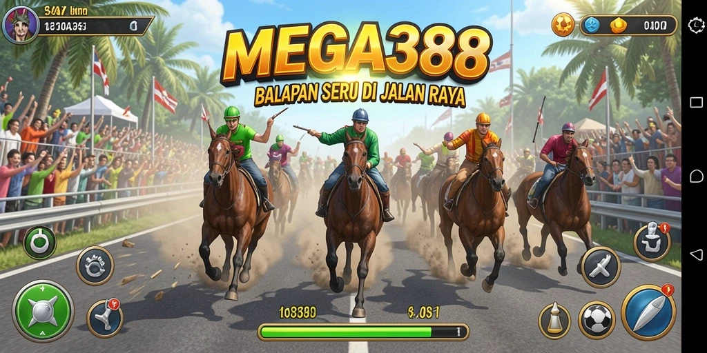 Screenshot gameplay MEGA388 menampilkan aksi balap yang mendebarkan.