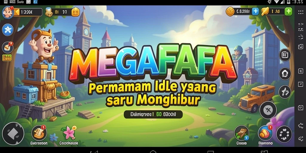 Screenshot gameplay MEGAFAFA yang menunjukkan karakter bekerja secara otomatis.
