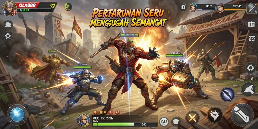 Screenshot utama OLX888 menampilkan aksi pertarungan yang mendebarkan.