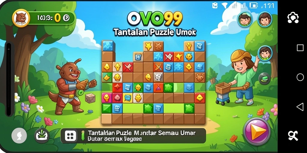 Screenshot menunjukkan gameplay seru OVO99 dengan berbagai teka-teki.
