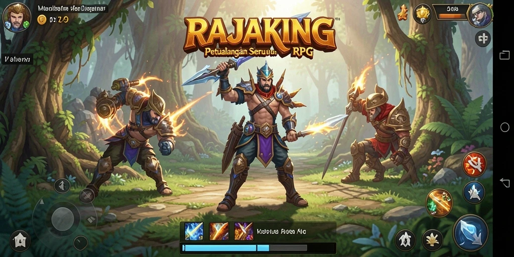 Tampilan gameplay seru RAJAKING dengan pertarungan menarik dan petualangan menakjubkan.