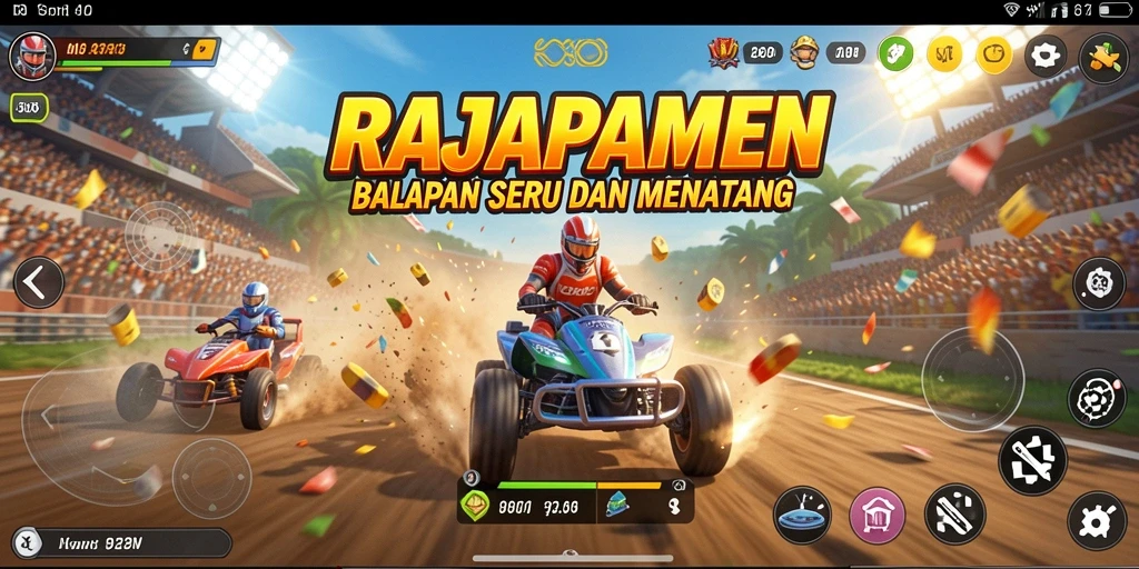 Tampilan gameplay seru dalam RAJAPAMEN, penuh dengan aksi balapan.