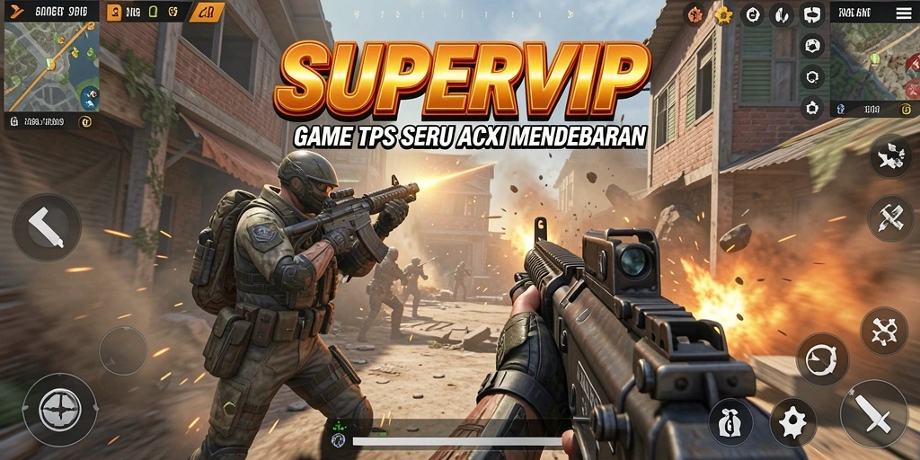 Screenshot gameplay SUPERVIP menampilkan aksi seru di arena pertempuran.