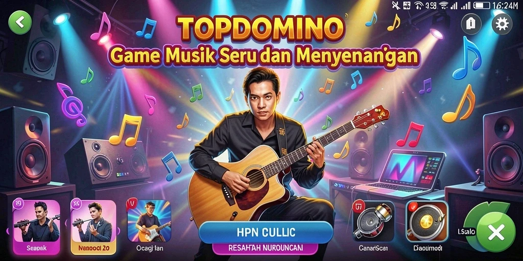 Gameplay seru TOPDOMINO dengan berbagai lagu menarik.