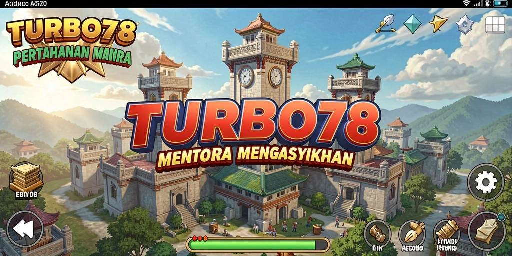 Screenshot utama TURBO78 menampilkan aksi mendebarkan dalam pertahanan menara.