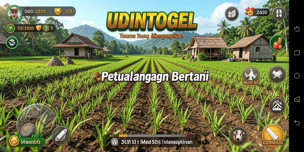 Tangkapan layar permainan UDINTOGEL menampilkan aktivitas bertani yang seru.