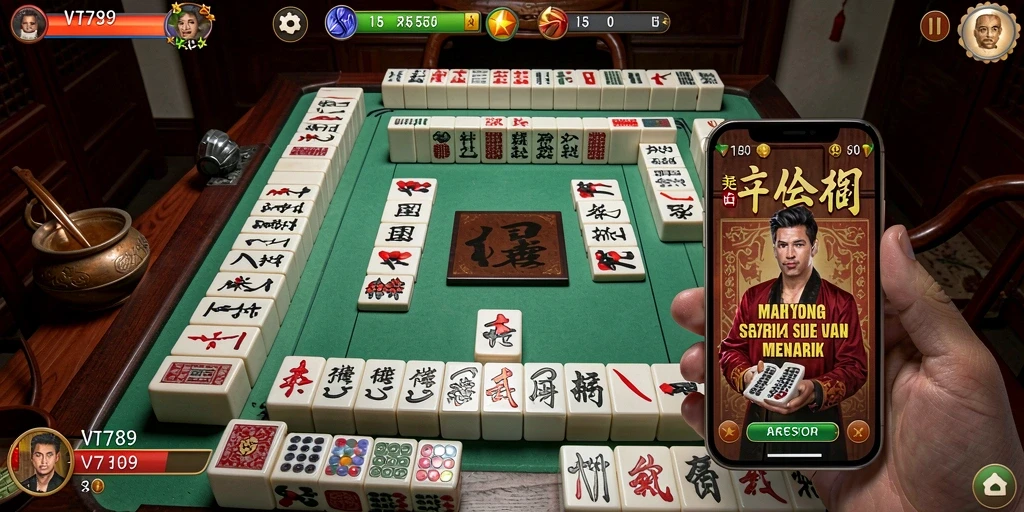 Tampilan menarik dari gameplay Mahjong di VT789.